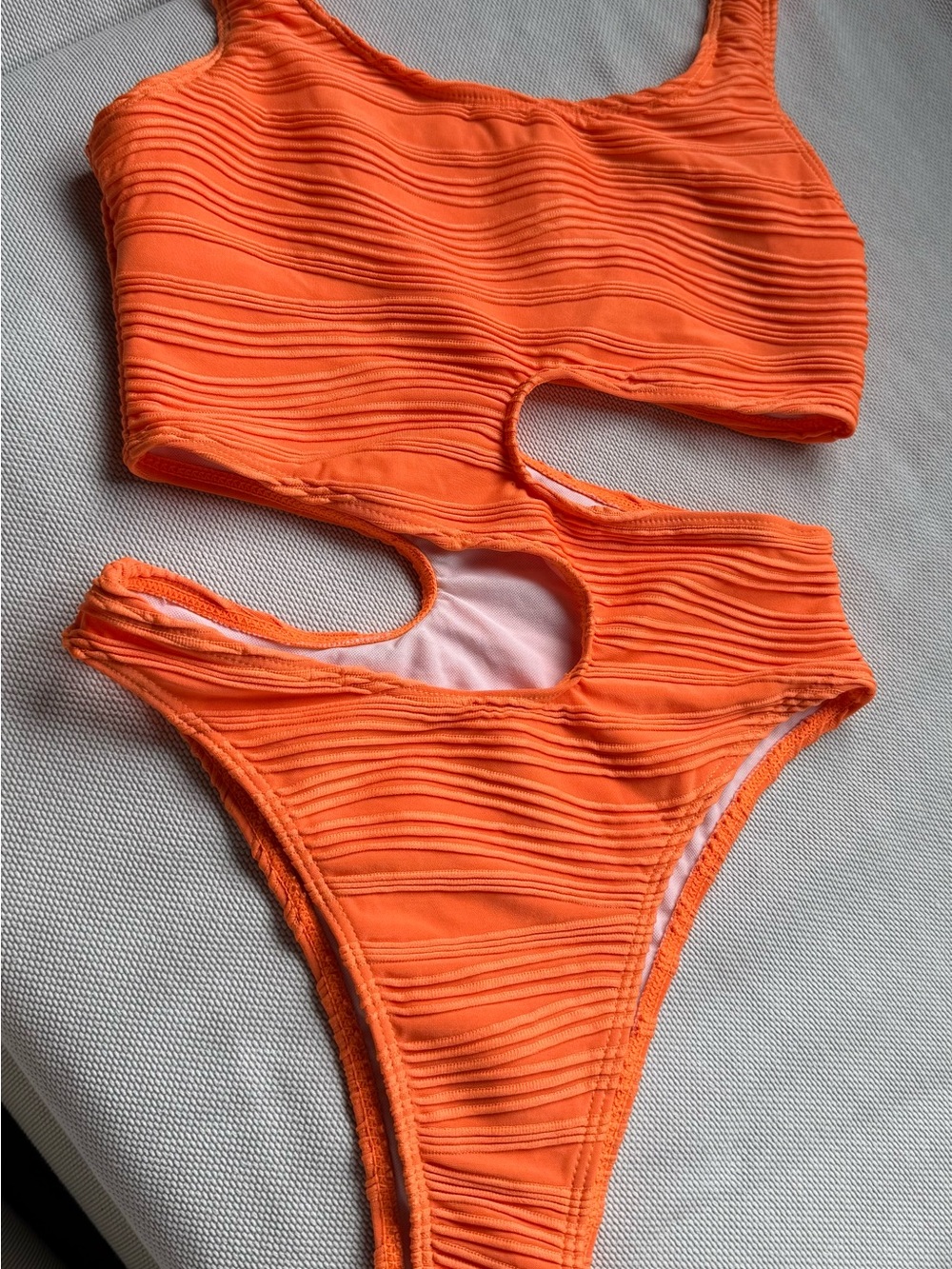 Cut-Out Ribbed One-Piece Swimsuit - Bright Orange